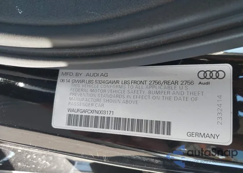 2015 Audi A6 3.0T Premium Plus from USA, damaged, VIN WAUFGAFCXFN003171